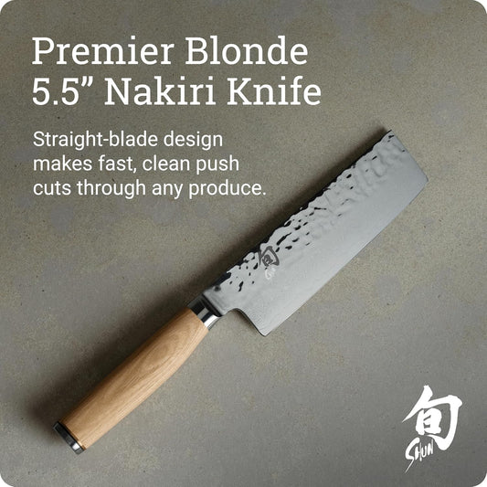 Premier Blonde 5.5" Nakiri Knife | Handcrafted Japanese Vegetable Knife, Slicing Tool, VG-MAX Core, Damascus Stainless Steel Cladding, Pakkawood Handle