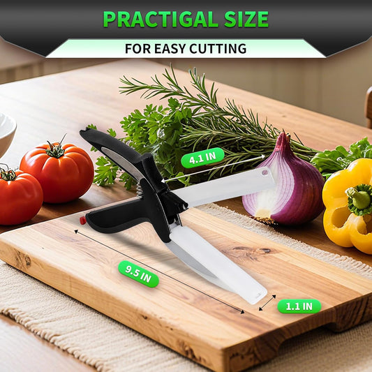 Food Cutting Scissors with Built-in Chopping Board - Premium Stainless Steel Kitchen Shears for Vegetables Fruits Meat Poultry - 2-in-1 Multi-Purpose Dishwasher Safe