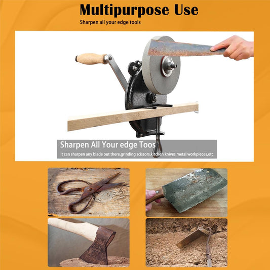 Hand Crank Grinder, 6" Wheel Manual Knife Sharpener, Knife Grinder | Bench Mounted Hand-Cranked Knives Grinding Sharpener, for Kitchen Knives Scissors Garden Tool