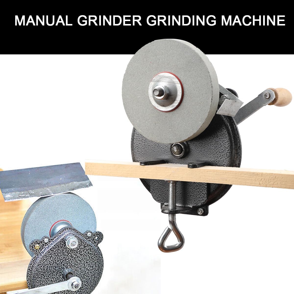 Hand Crank Grinder, 6" Wheel Manual Knife Sharpener, Knife Grinder | Bench Mounted Hand-Cranked Knives Grinding Sharpener, for Kitchen Knives Scissors Garden Tool