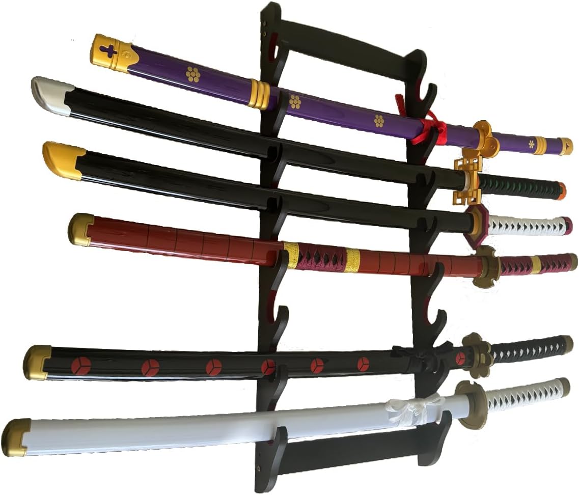 katana Sword Wall Mount Holder 5 Tier Velvet Padded Samurai Sword Display Rack Wakizashi Sword Stand Zoro Animation Sword Display