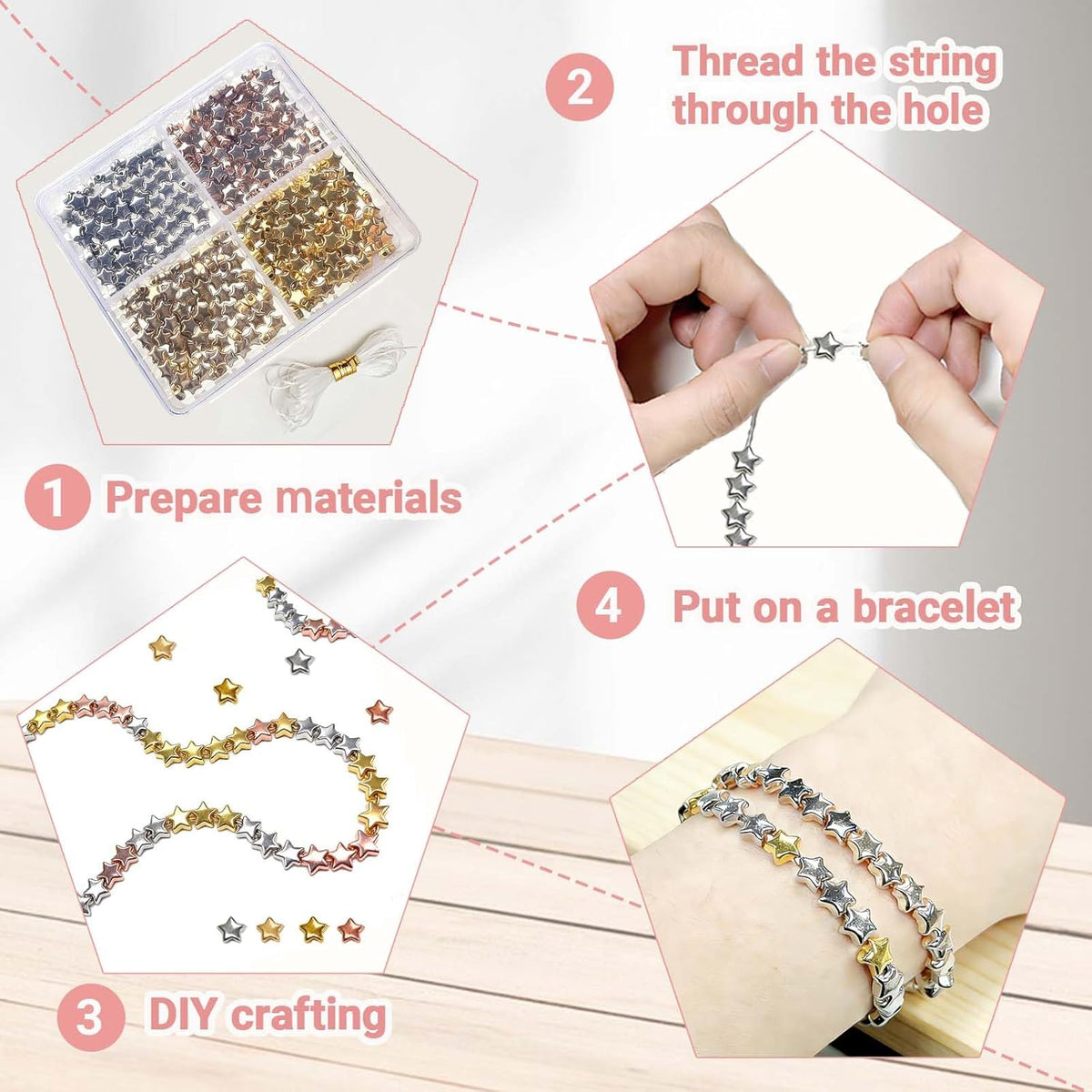400 Pcs Star Beads 6mm Gold Star Beads Metal Stars Beads for Crafts DIY Stars Charms for Jewelry Bracelet Necklace Key Chains and Other Handicrafts Making(Gold/Silver/KC Gold/Rose Gold)