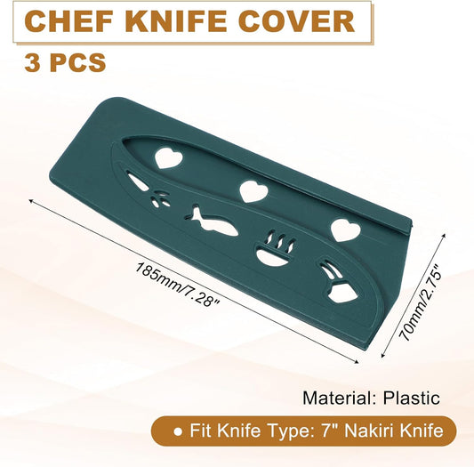 3Pcs Plastic Safety Knife Cover Sleeves for 7" Nakiri Knife, Chopping Knives Guard Blade Protector Universal Knife Sheath for Kitchen Bar, Green