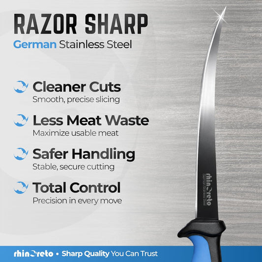 Fillet Knife for Fish - Razor Sharp G4116 German Stainless Steel Blade, 7 Inch Professional Filleting & Boning Knife with Non-Slip Handle, Protective Sheath & Sharpener