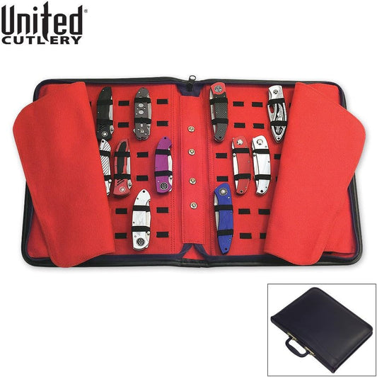 Large Pocket Knife Storage Case – Faux Leather Exterior, Felt-Lined Interior, Elastic Straps for Knives, Zipper Closure, Holds 40 Knives, For Protecting and Storing Knife Collection | Holds Up to 40 Pocket Knives