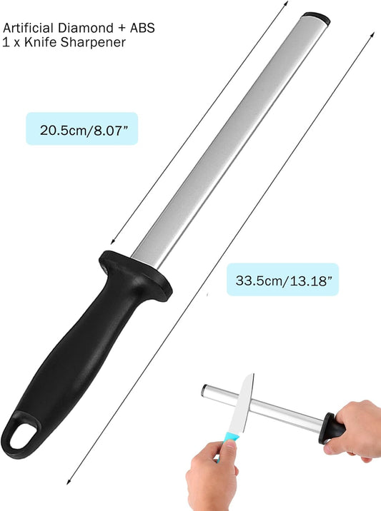 Knife Sharpener Rod, 8 Inch Diamond Sharpening Steel, Kitchen Honing Rod Knife Sharpening Tool for Home Kitchens and Restaurants