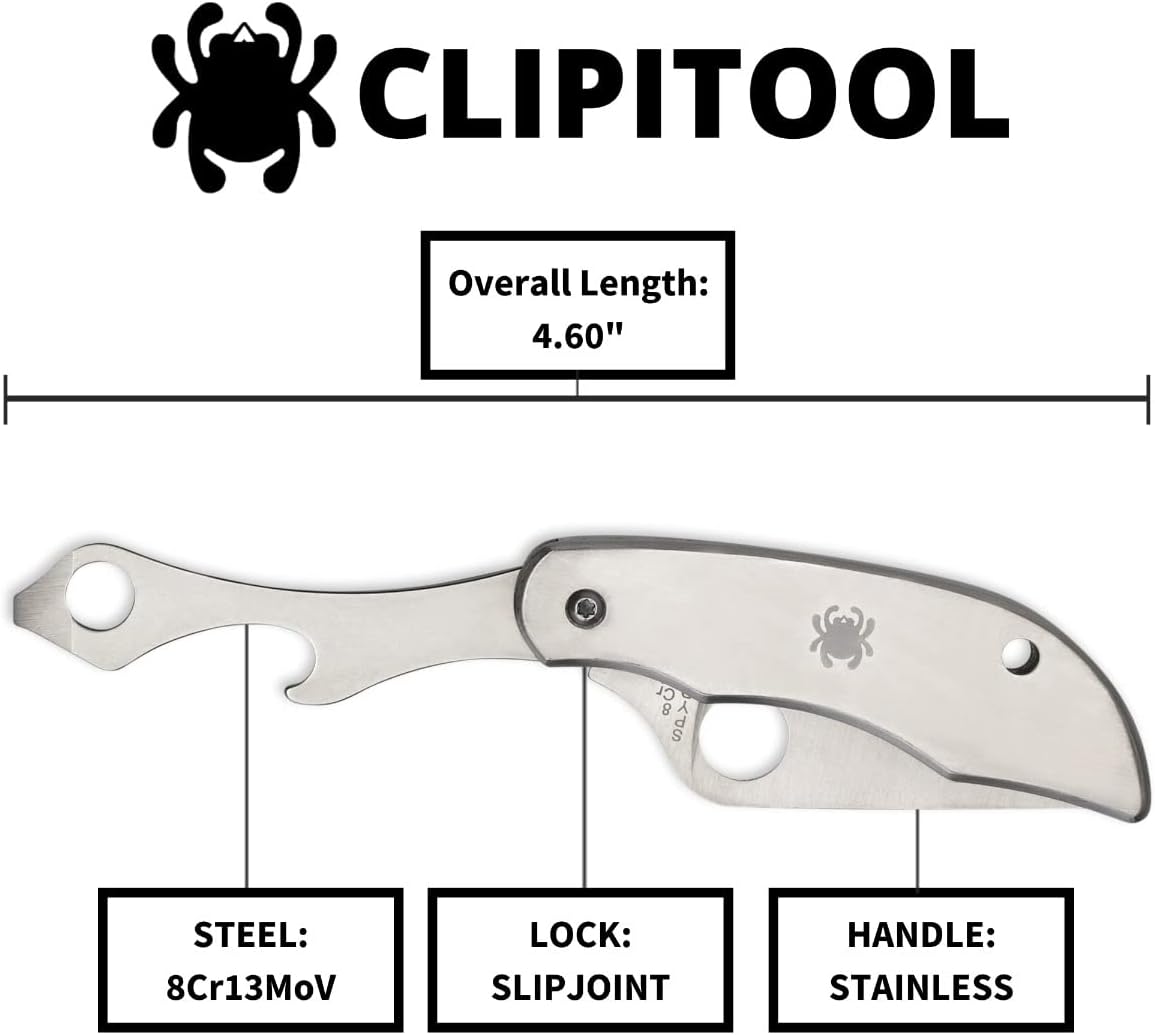 ClipiTool Folding Utility Pocket Knife, PlainEdge and SpyderEdge | 4.58" Overall Length, 2.01" 8Cr13MoV Steel Blade, G-10 Handle, SlipJoint, Full-Flat Grind