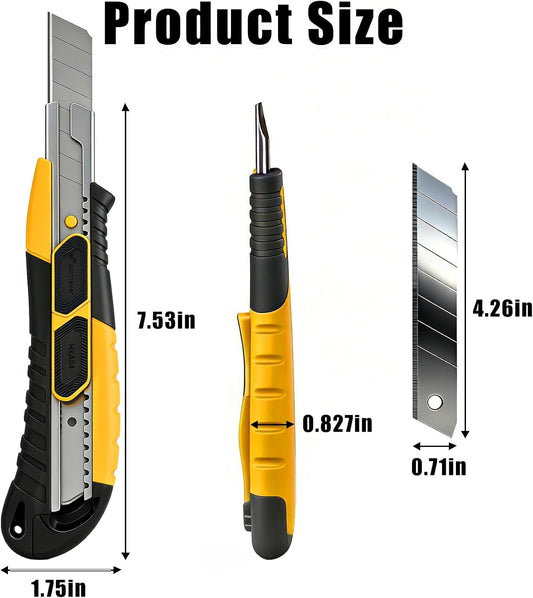Dual-Mode Retractable Utility Knife, Safety Box Cutter 18mm 1-Pack | Auto-Retract for Safety; Auto-Lock for Steady Work, Built-in Sanp-off Blade Storage, Anti-Slip TPR Grip, Metal Rail,Pro-Grade