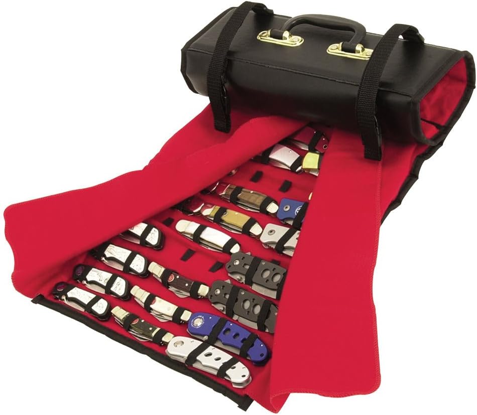 Large Knife Roll - PVC Exterior, Felt Interior, Carrying Handle, Holds Up to 50 Knives of Different Sizes, Quick-Release Buckle Straps | Carrying Handle, Holds Up to 50 Knives of Different Sizes, Quick-Release Buckle Straps