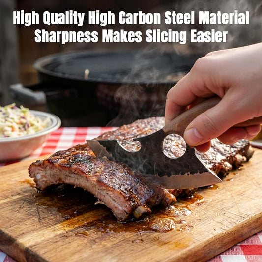 2PCS Hand Forged Viking Boning Knife Set, High Carbon Steel Ulu Knife with Sheath, Viking-Style Cleaver & Pizza Cutter for Meat, Kitchen Knives for Meat Trimming, BBQ, Camping, Fish Filleting