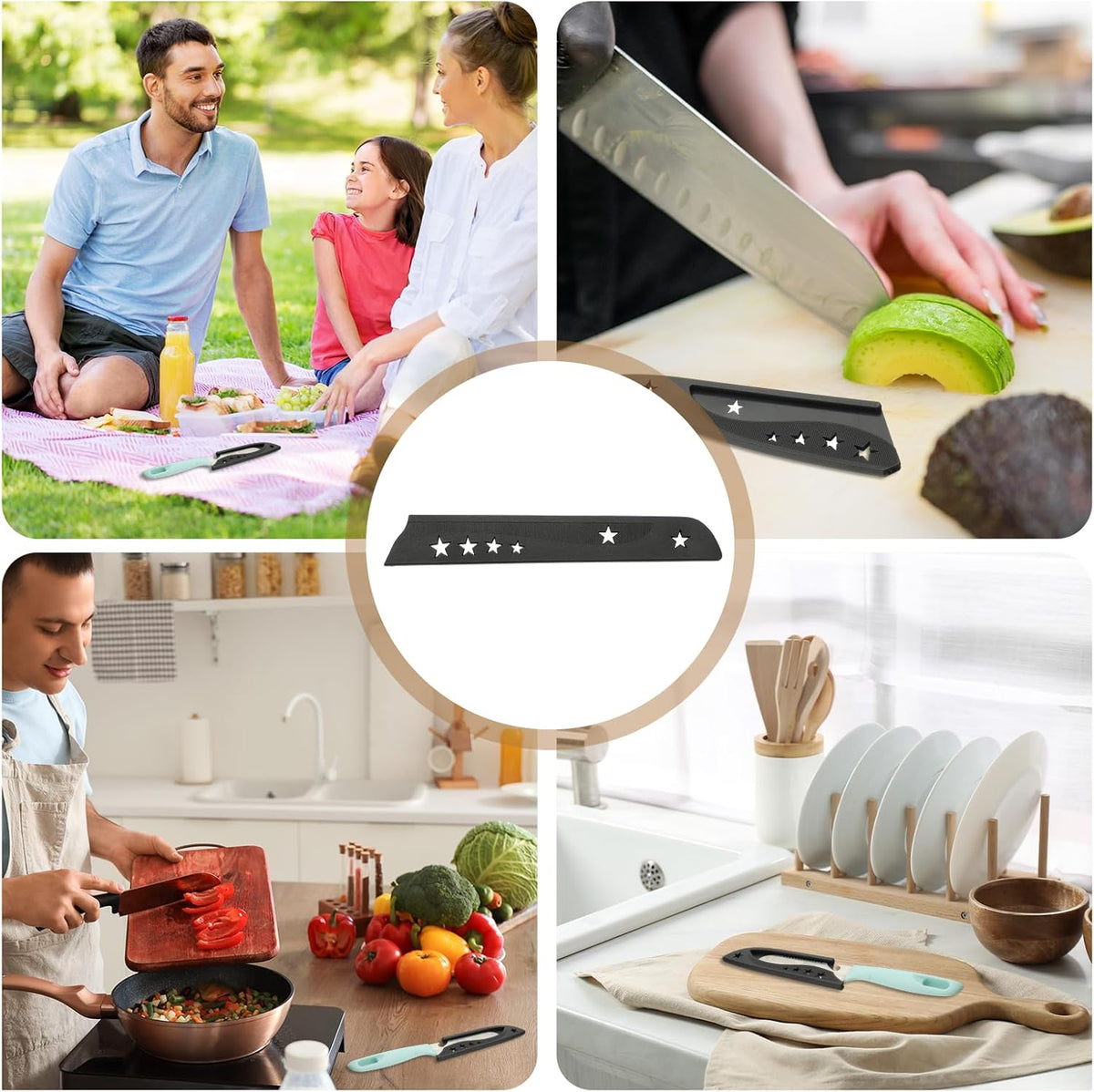 2Pcs Safety Knife Covers Sleeves, Universal PP Knife Sheaths Edge Guards Blade Protector Covers for 8.9" Bread Knives Portable for Kitchen Camping Picnics Accessories, Black