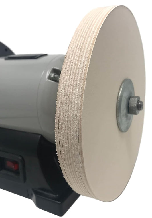 8 in Leather Honing Stropping Wheel Includes Premium White Buffing Compound Made in USA Super Strop Premium Wheel Strops fits 1/2", 5/8" and 3/4" Arbors