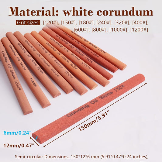 10pcs Sharpening Stone Set-10 Grit Semi Cylindrical Assorted Sizes Whetstone Sharpener Polishing Honing Stone Kit 80# 120# 180# 240# 320# 400# 600# 800# 1000# 1200#(5.91x0.47x0.24inch)