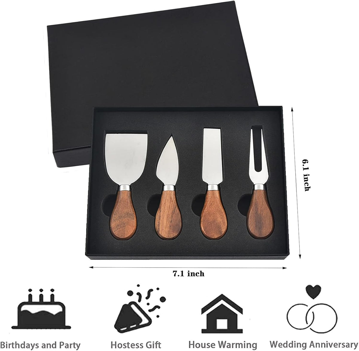 Cheese Knives with Cheese Slicer Cheese Cutter Cheese Fork,Cheese Spreading Knife for Charcuterie Boards and Cutlery Gift Set,6 Pieces Cheese Knife Set with Bamboo Wood Handle Steel Stainless