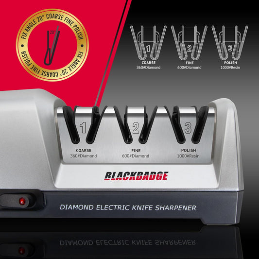 Professional Electric Knife Sharpener for Kitchen Knives, 3-Stages Sharpener System with Diamond Abrasives, Quickly Sharpening, Repair/Restore/Polish Blades
