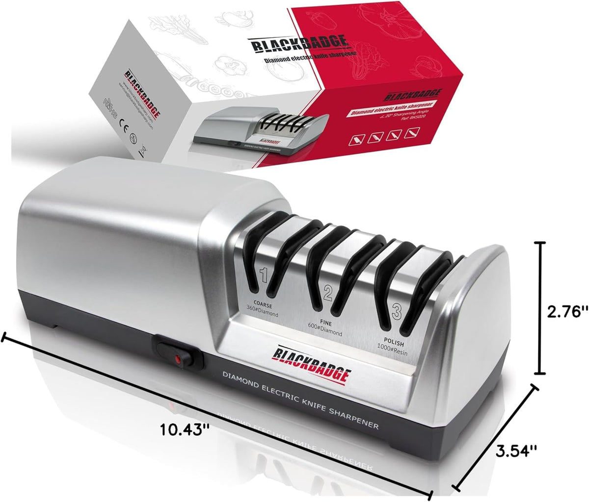 Professional Electric Knife Sharpener for Kitchen Knives, 3-Stages Sharpener System with Diamond Abrasives, Quickly Sharpening, Repair/Restore/Polish Blades