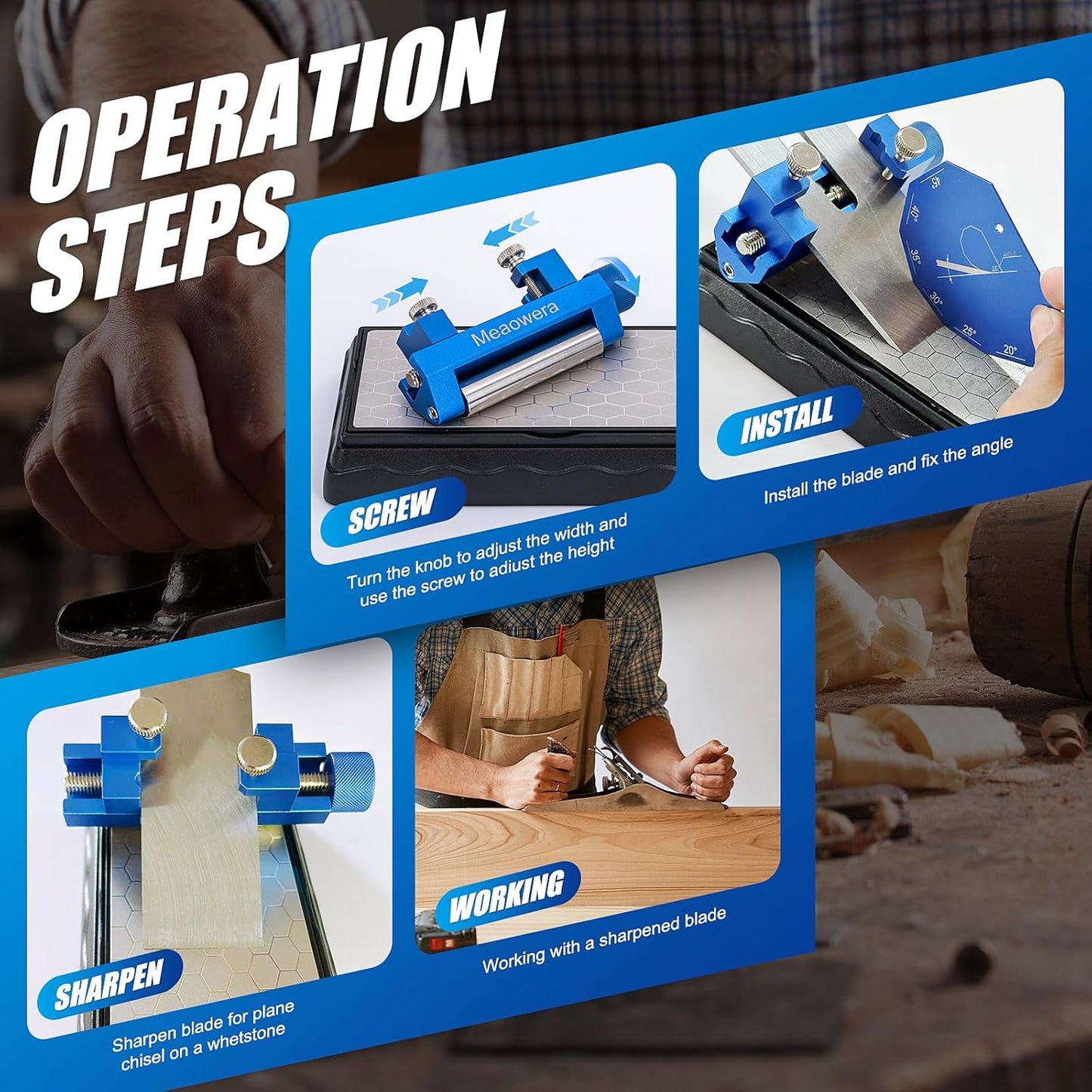 Chisel Sharpening Kit with Sharpening Stones – Wood Chisel Sharpener Honing Guide Set for Chisel Sharpening, Planer Blade Sharpener – Complete Wood Chisel Sharpening Kit with Whetstone