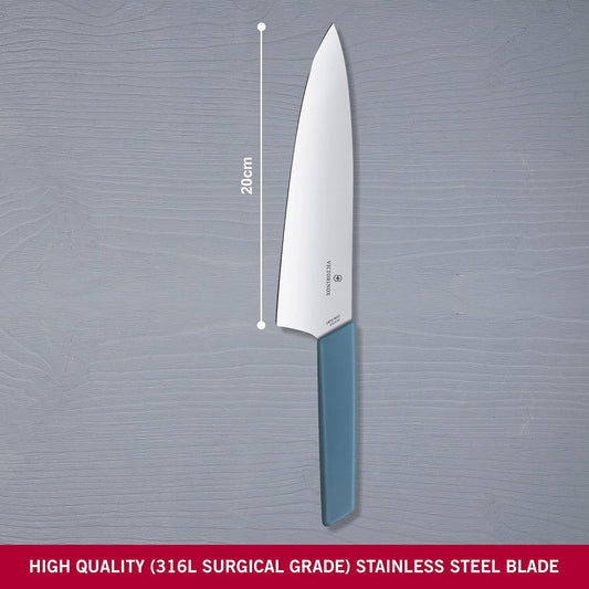 Swiss Modern Chef's Knife - Kitchen Knife for Cutting Meat, Fruit & Vegetables - Premium Kitchen Accessories - Blue Handle, 8"