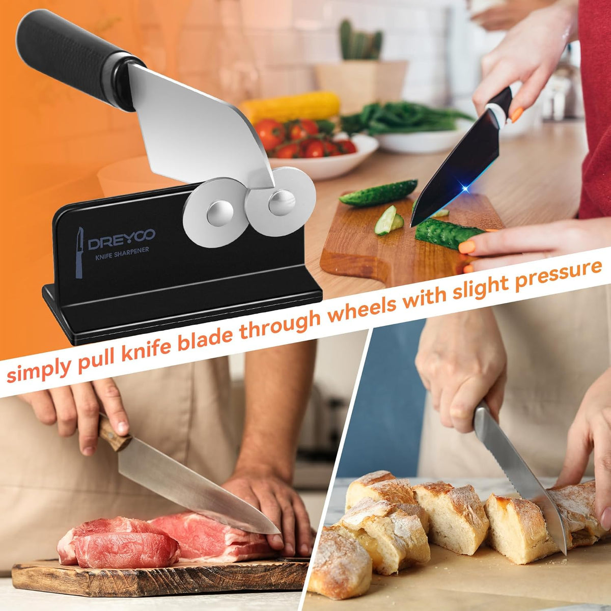 Cutlery Pointed Edge Knife Sharpener, Double Sided Stainless Steel Wheels Cutlery Knife Sharpener, Broadhead Knife Sharpeners for Kitchen Knives, Pocket Knives, Blade, Camping Use