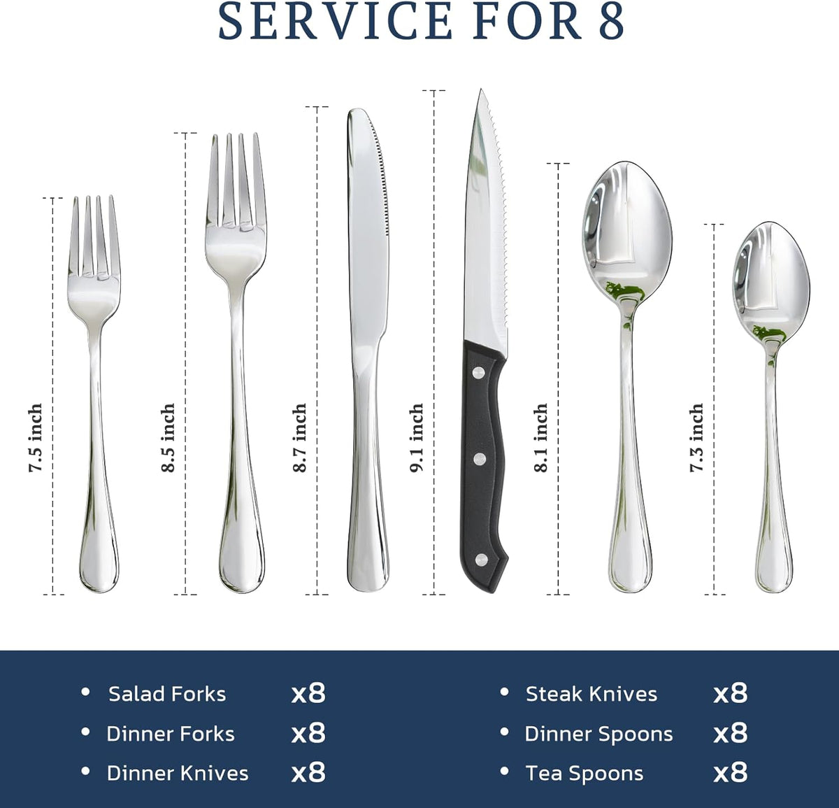 Silverware Set with Steak Knives 24-Piece Flatware Set for 4 Food-Grade Stainless Steel Cutlery Set Mirror Polished Utensils Set Include Spoons and Forks for Home Kitchen Restaurant