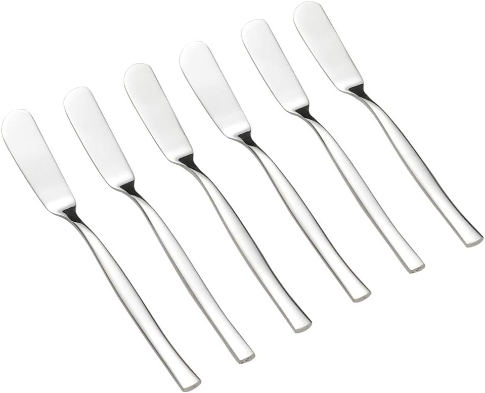 Idotry 6-Piece Stainless Steel Butter Knives, Cheese/Butter Spreaders | 6.32", Cheese Knives for Butter, Cheese, Organic Strawberry