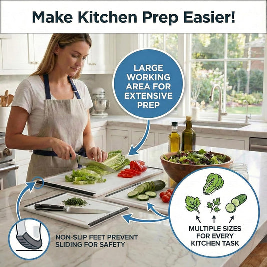 Non Slip Cutting Board 3 Pack Set for Kitchens with Groove - BPA Free and Dishwasher Safe with 16, 12 and 10 Inch Sizes