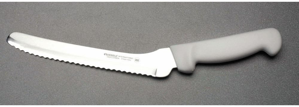Basics® Stainless Steel Scalloped Offset Sandwich Knife with White Handle - 8"L Blade