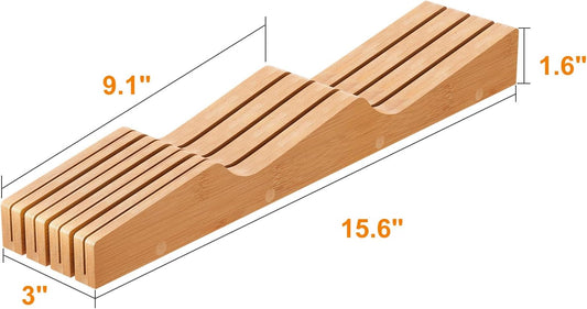 In-Drawer Knife Block Organizer - Bamboo Wood Drawer Knife Organizer-Protecting Knife Organizer Block (Not Included) (Natural, 7 Knives Dock)
