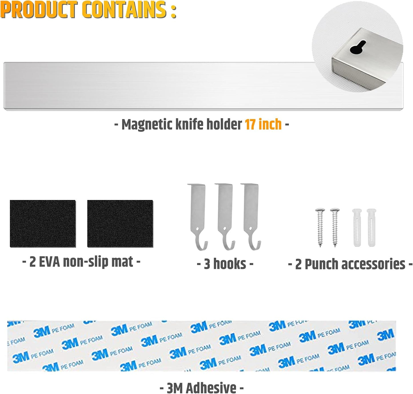 Fridge Applicable 17 Inch Double Sided Magnetic Knife Holder - Stainless Steel Knife Strip With Powerful Magnetic Pull Force - Use as Kitchen Knife Holder, Knife Rack & Tool Holder - Matte Black