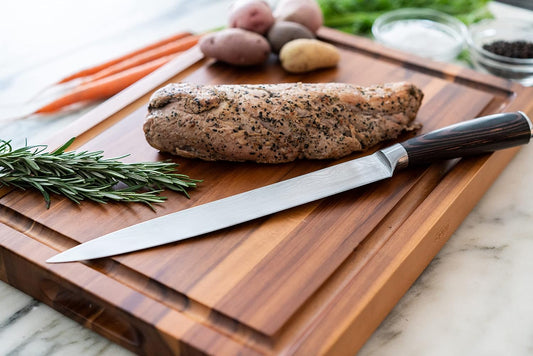 Damascus Style Slicing Carving Knife - 10 Inch Full Tang High Carbon German Stainless Steel Brisket Kitchen Knives - Long Slicer & Carver - Ergonomic Pakkawood Handle - With Gift Box