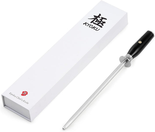 10 in. Honing Steel, Shogun Series Honing Rod with G10 Fiberglass Handle & Metal Hand Guard, Full Tang Knife Sharpener Rod, Sharpening Steel Knife Sharpener for Rolled Knife Edges with Gift Box