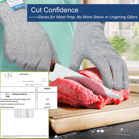 Cut Resistant Gloves A9 Maximum Protection - Food Grade Kitchen & Chef Gloves for Food Prep, Knife Cutting, Mandoline Slicing, Butcher, Oyster Shucking, Fish Handling (Medium)
