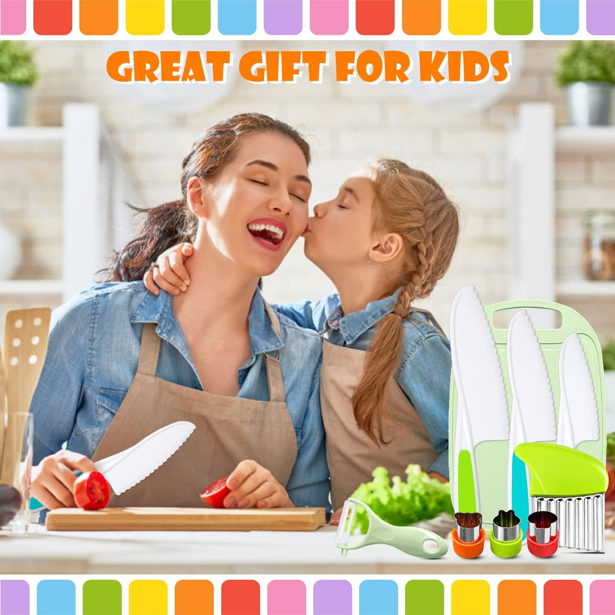 4 Pcs Kids Knife Set, Kids Kitchen Knife with Crinkle Cutter, Serrated Edges Plastic Toddler Chef Knife for Real Cooking & Cutting Fruit Bread