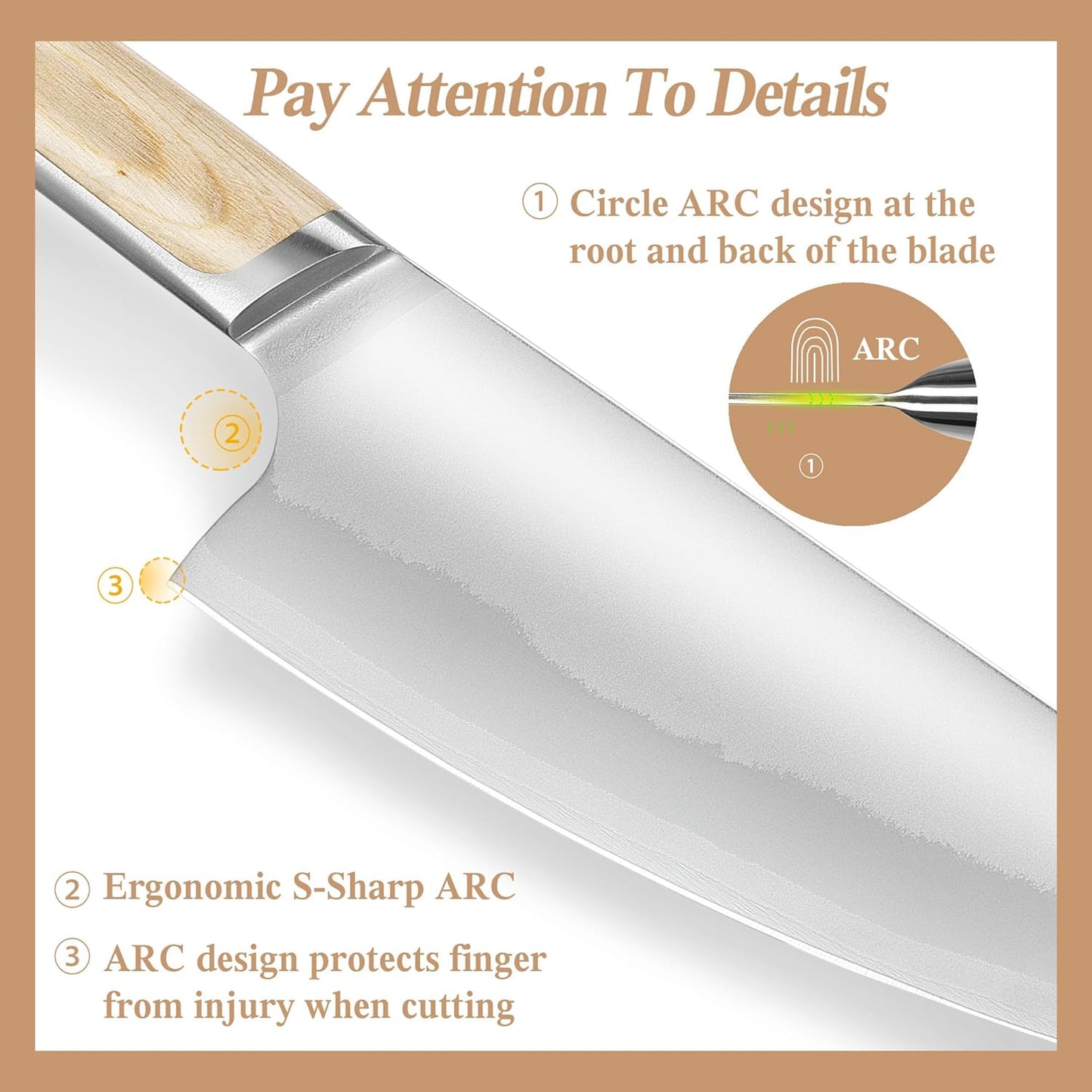 7" Japanese Nakiri Knife, Japanese High Carbon Stainless Steel Chef Knife, Multipurpose Meat Vegetable Sharp Kitchen Knife with Ergonomic Pakkawood Handle