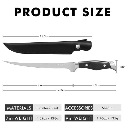 Boning Knife with Protective Sheath, Razor Sharp Stainless Steel Chef Knives for Boning Filleting Trimming Skinning, Kitchen Cutlery with Ergonomic Anti-slip Handle