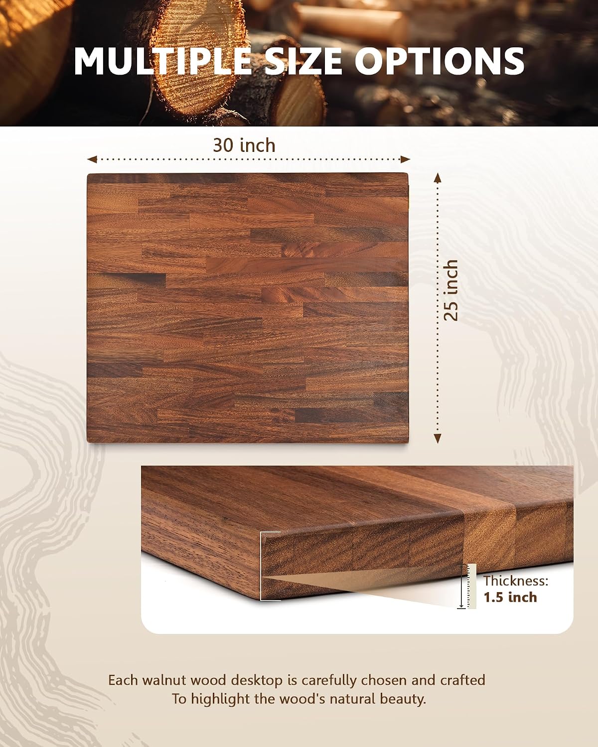 24"x25" Butcher Block Countertop, DIY Solid Walnut Wood Countertop, 1.5'' Thick Waterproof Table Top, Used as Cutting Board, Office Desk Tops, Dining Room Tables, Laundry and Kitchen Countertop