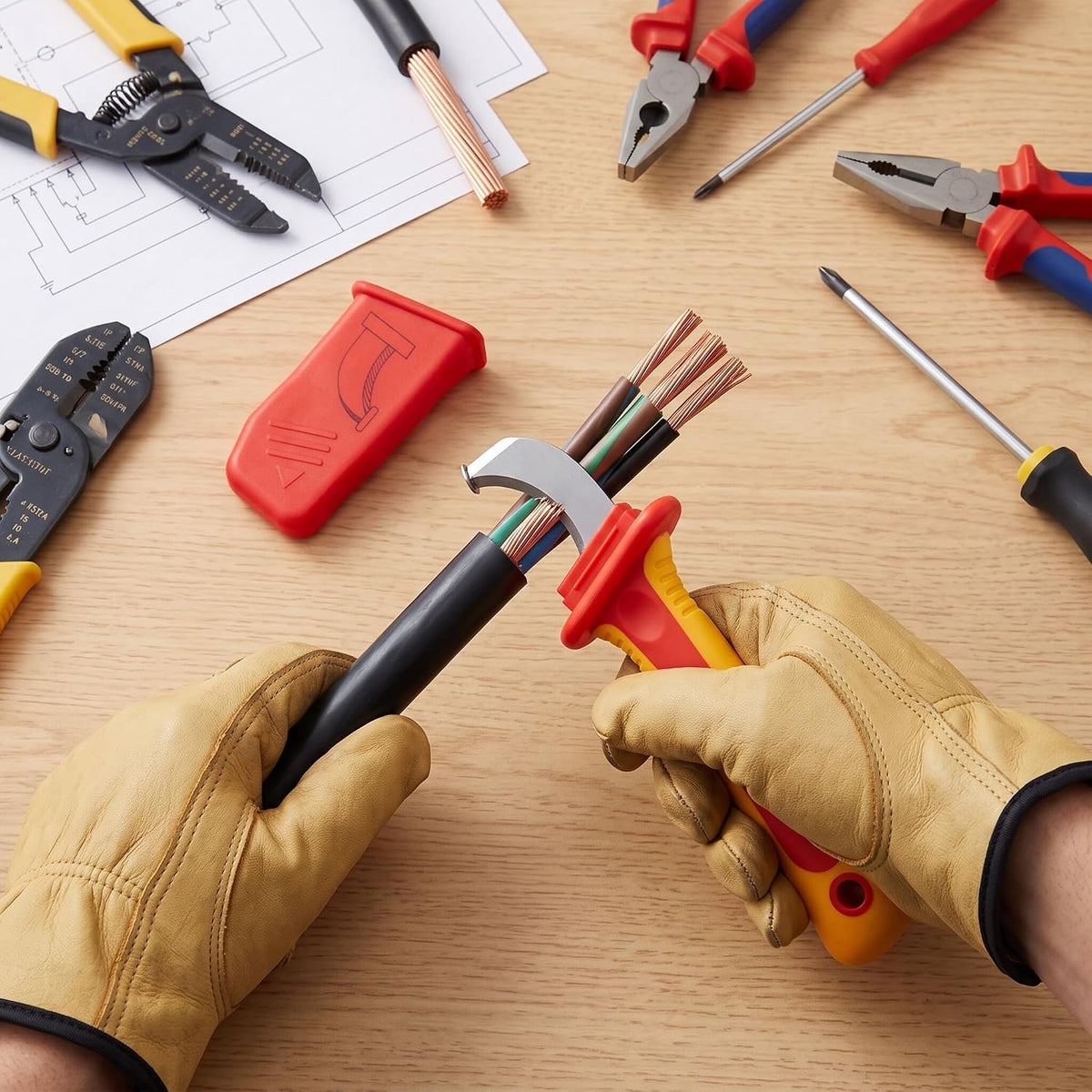 1000V Insulated Dismantling Knife Insulated Electricians Cable Stripping Knives with Non Slip Handle for Circuit Breaking Installation