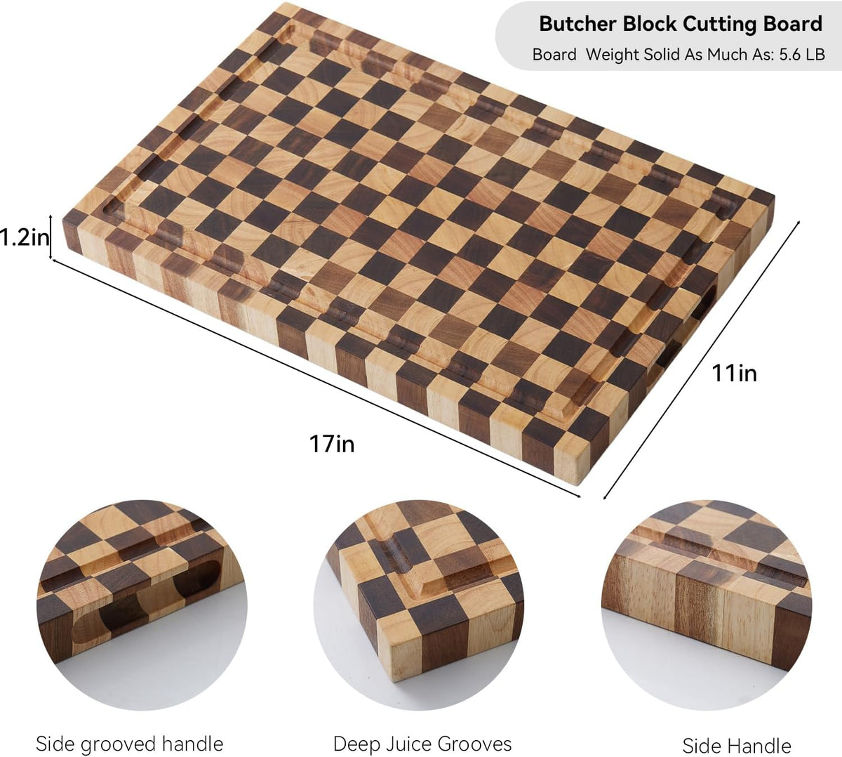 Acacia Wood Cutting Board, 20x15x1.5 Inch, Butcher Block for Kitchen, Premium Acacia Cutting Board with Juice Groove, End Grain Construction from Sustainable Acacia Wood