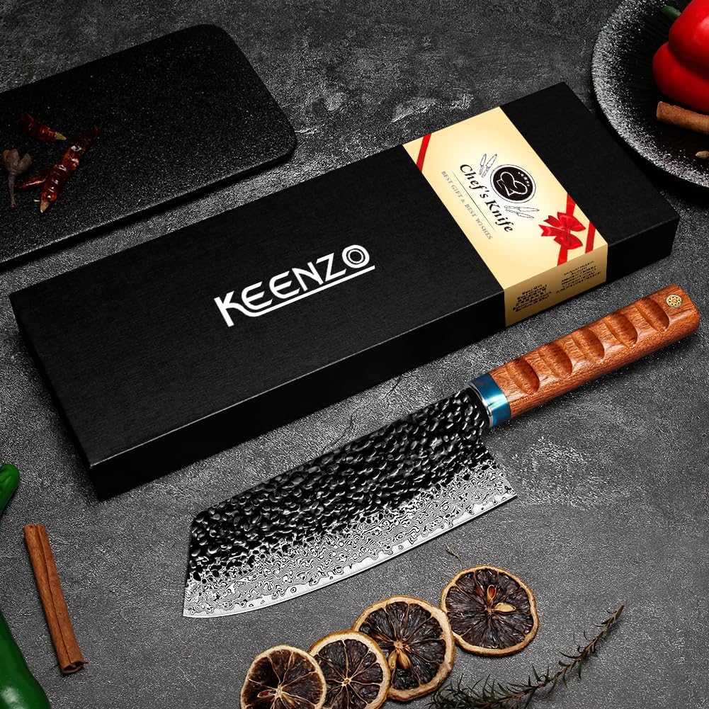 Damascus Chinese kitchen knife 8 inch,Professional kitchen knives,Sharp Damascus knife,Ergonomic rosewood handle with gift box for Home & Restaurant