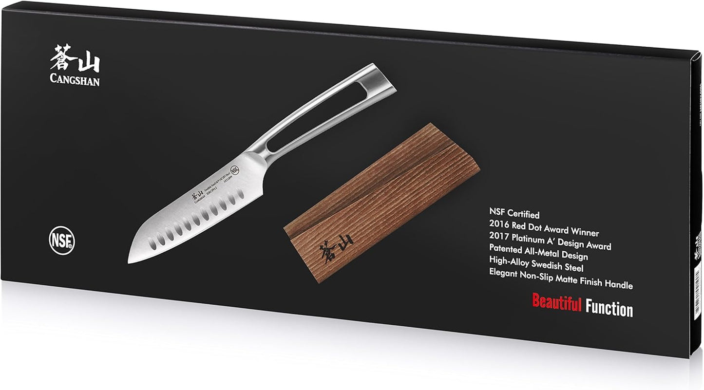 Cangshan TN1 Series 1021905 Swedish 14C28N Steel Forged 5-Inch Santoku Knife and Wood Sheath Set