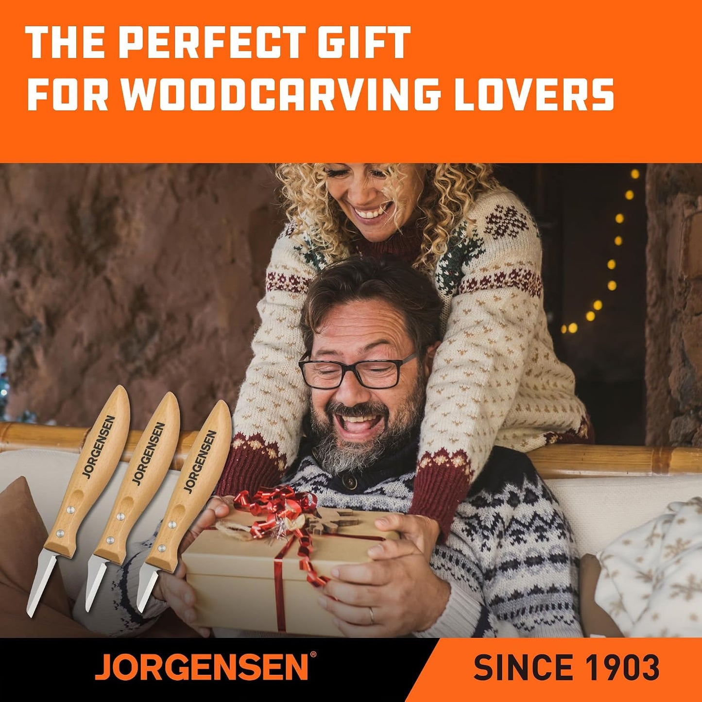 3-Piece Wood Carving Tool Set with Stainless Steel Knives | Whittling knife kit with ergonomic curved handles, canvas pouch and blade covers for beginners and wood carving projects