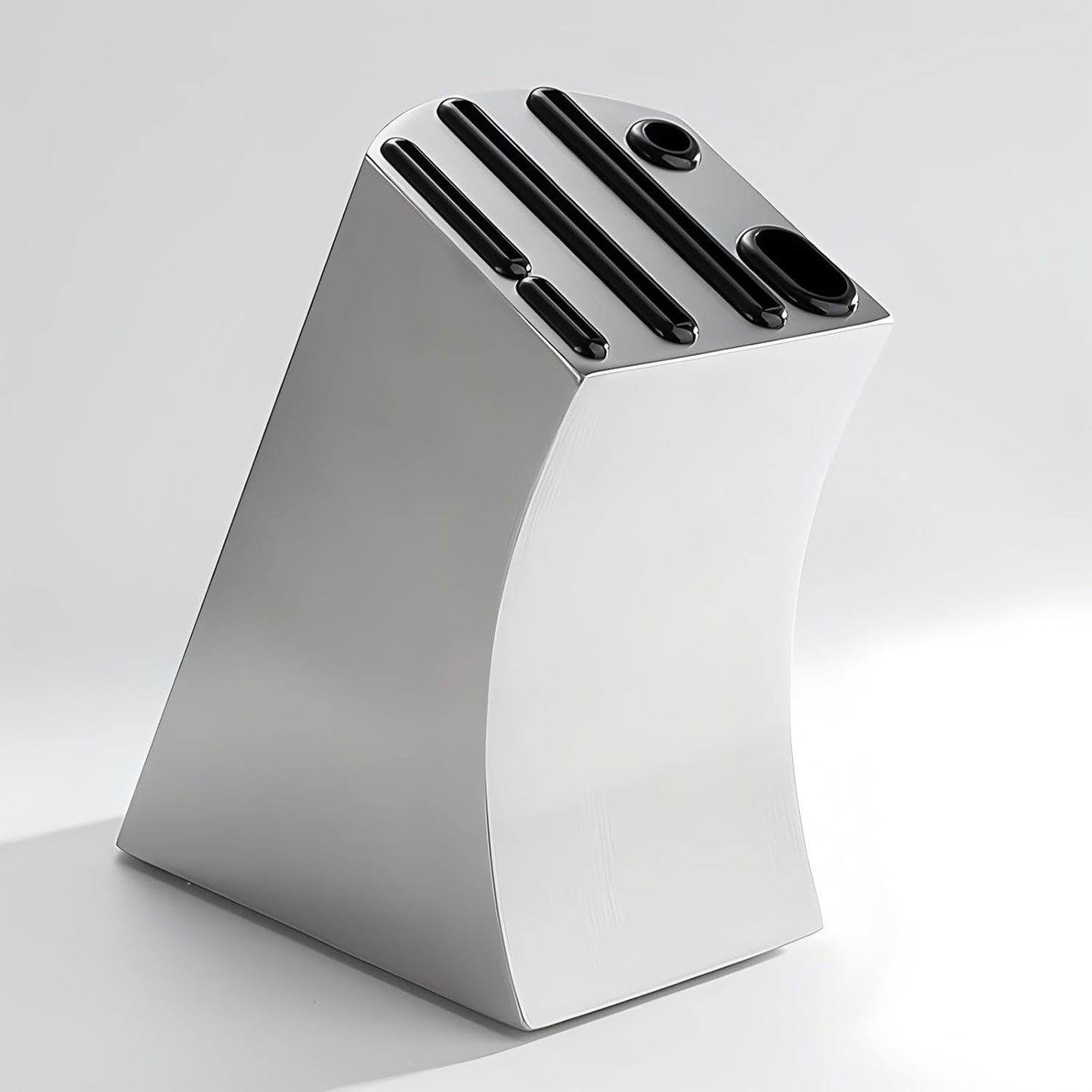 Curved Design Modern Stainless Steel Universal Knife Block | Curved Hollow Design, Kitchen Knife Holder, Countertop Storage