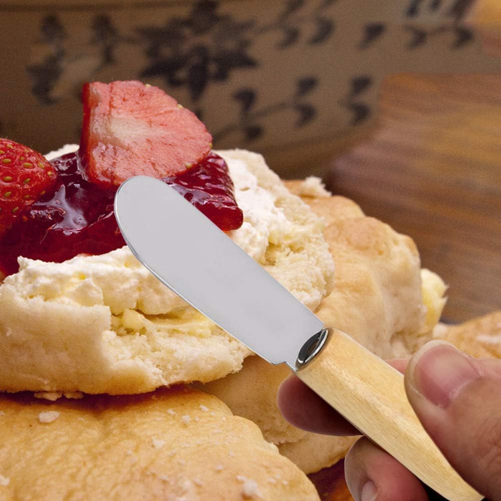 10-Pack Wood Handle Butter Spreader, 4 Inch, Sandwich Cream Cheese Condiment Knives with Ergonomic Handle