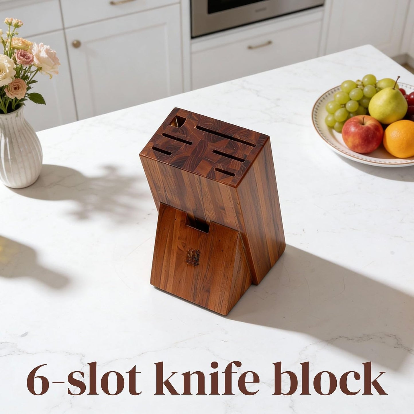 Premium Knife Block Holder with 6 Slots – Compact Countertop Knife Organizer 7.48 x 6.3 x 11.8 Inch – Sleek & Sturdy Kitchen Knife Storage for Chef, Bread & Utility Knives