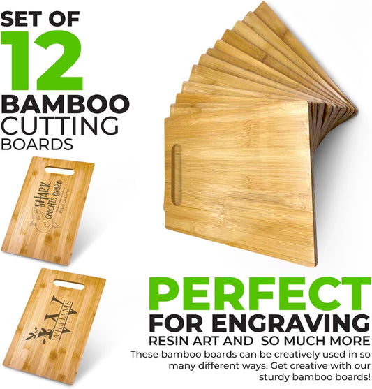 Bulk Plain Bamboo Cutting Board (Set of 12) | For Customized, Personalized Engraving Purpose | Wholesale Premium Blank Bamboo Board (Rectangular 12" X 9")