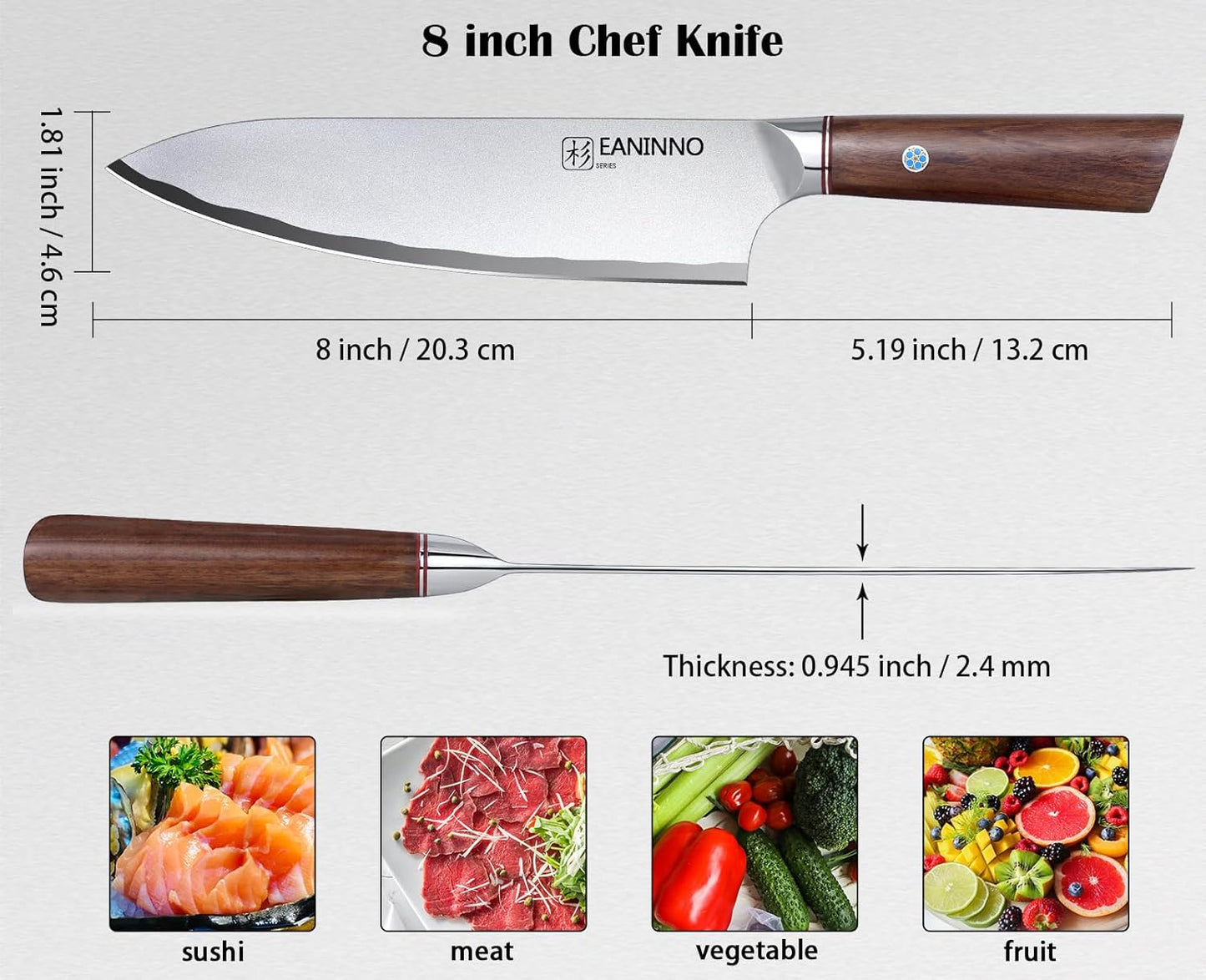Kitchen Chef Knife 8 inch Japanese High Carbon Staniless Steel Sharp Knife | Professional for Cutting Meat Vegetable with Ergonomic Wood Handle Light Weight Design