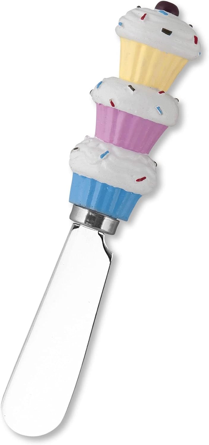 Cupcakes Cheese Spreaders, Hand-Painted Resin Handles with Stainless Steel Blades for Spreading Cream Cheese, Butter, Jam, or Sandwich, Set of 4