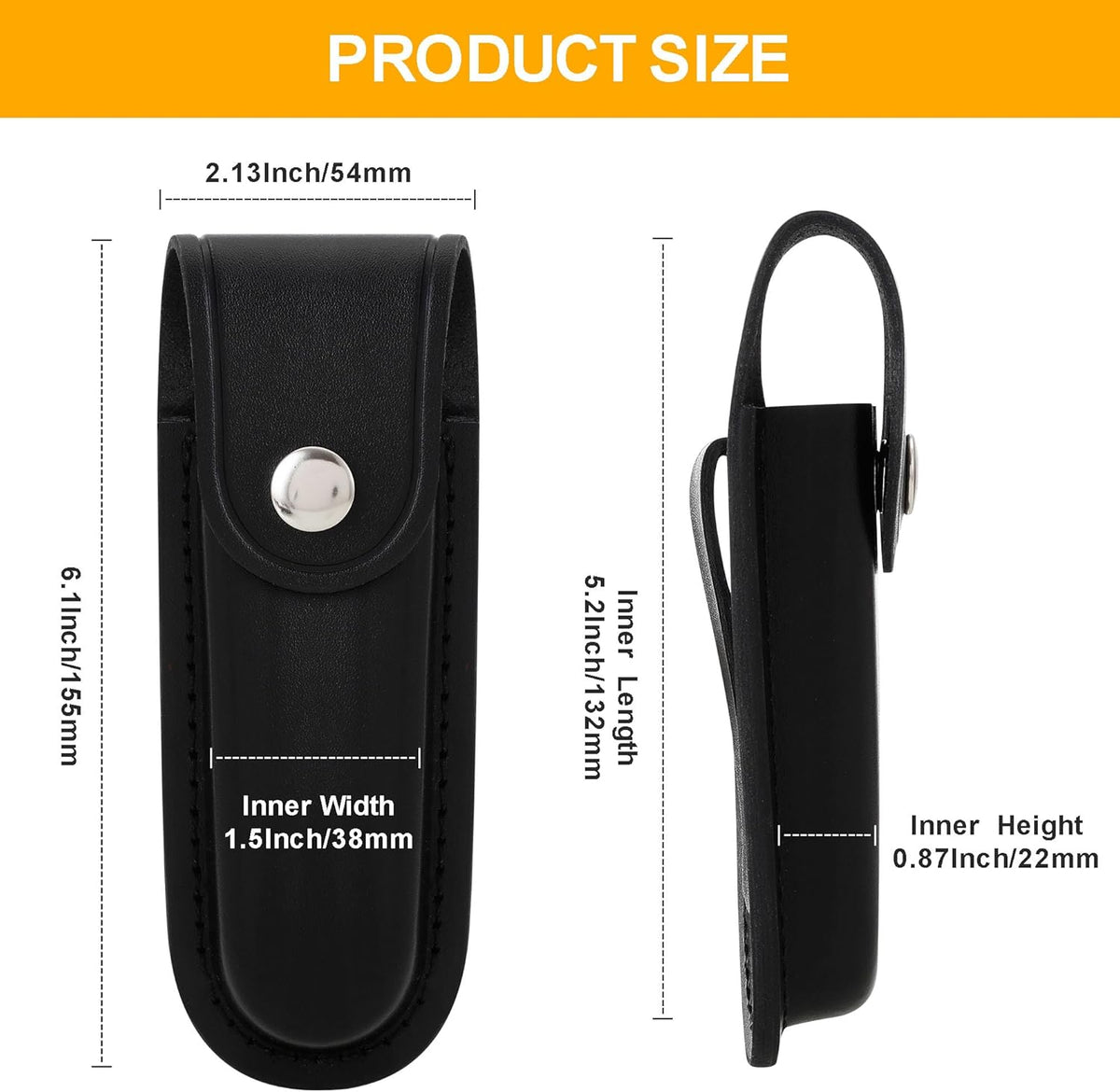 5 Inch Leather Pocket Knife Sheath for Belt Carry | Genuine cowhide folding knife pouch with snap closure for camping, hiking, hunting and everyday EDC carry