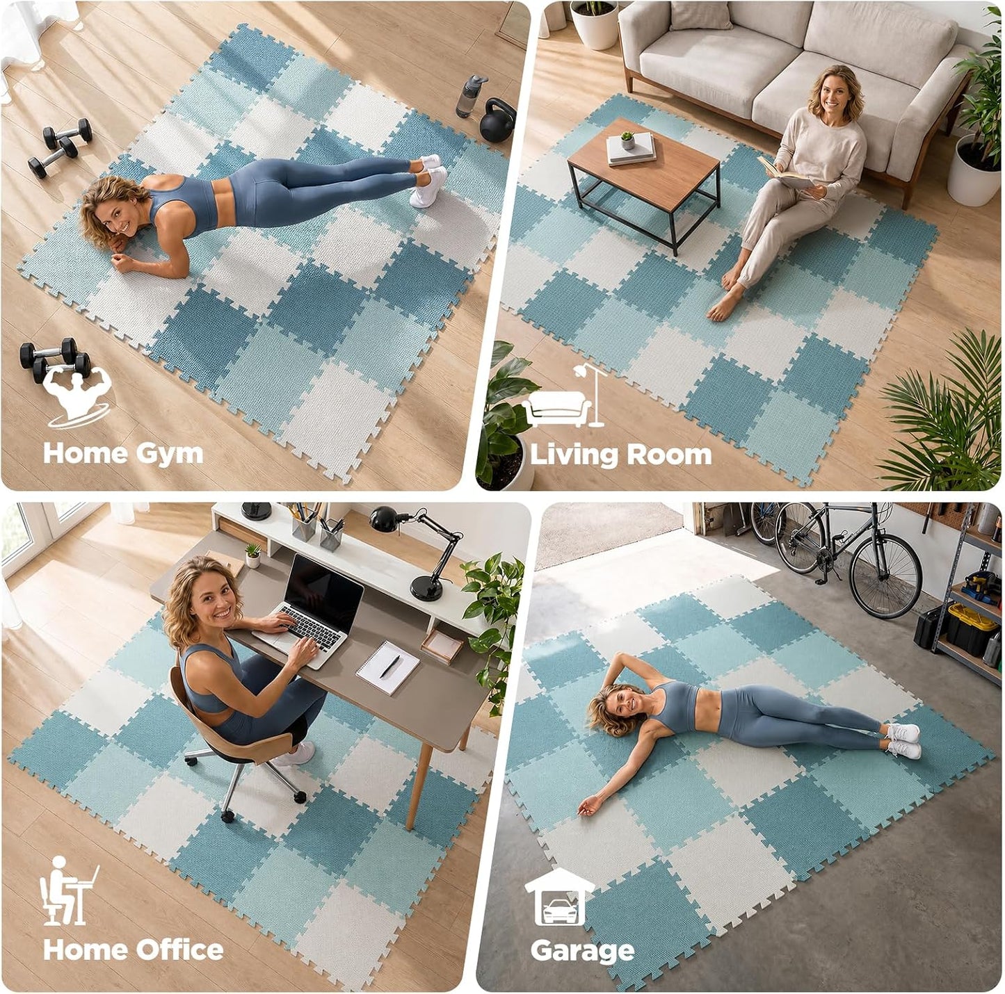 18 PCS Gym Floor Mat, EVA Foam Puzzle Gym Mat, High-Density Interlocking Foam Floor Tiles for Home Gym, Play Workout Garage Kitchen Flooring 12.6"x12.6"x0.4"