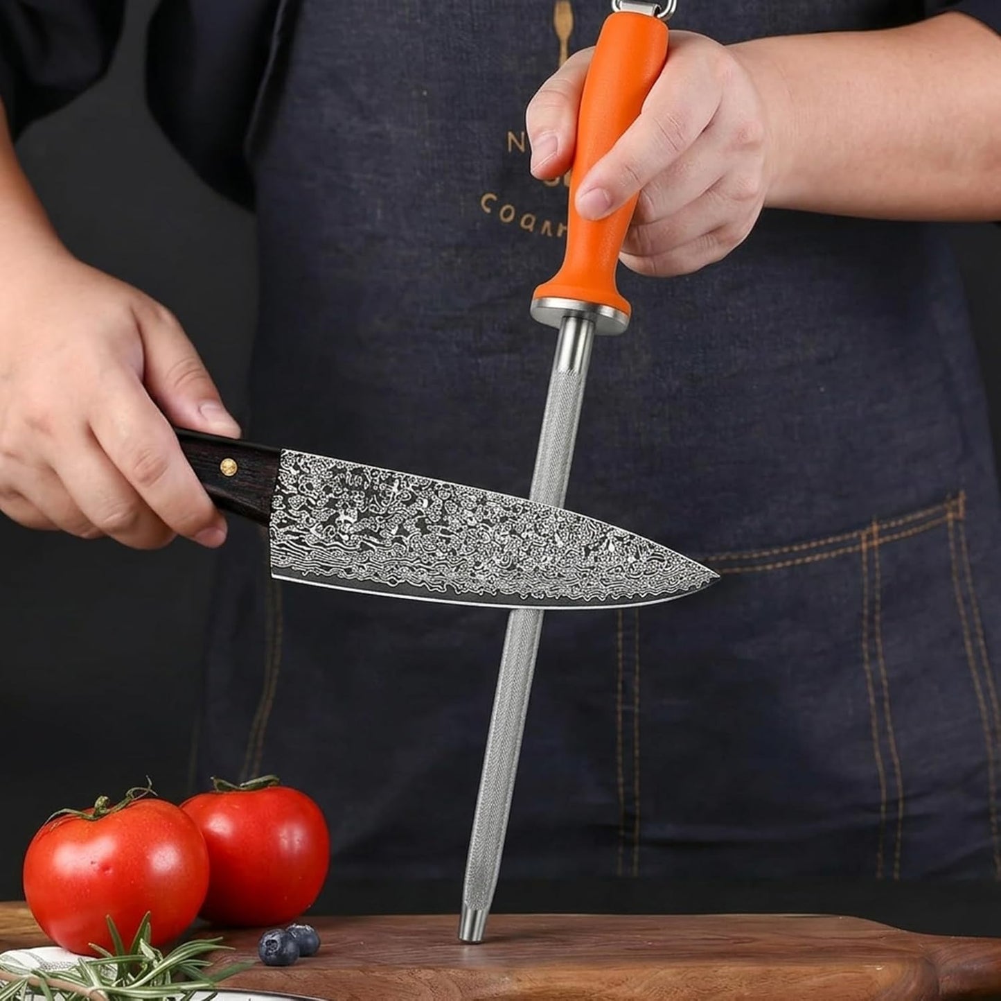 Knife Sharpener Rod 11 Inch,High-Carbon honing rod | Sharpen the Knife Quickly, Professional Honing Rod for Knife Sharpening with Hanging Hook, Orange